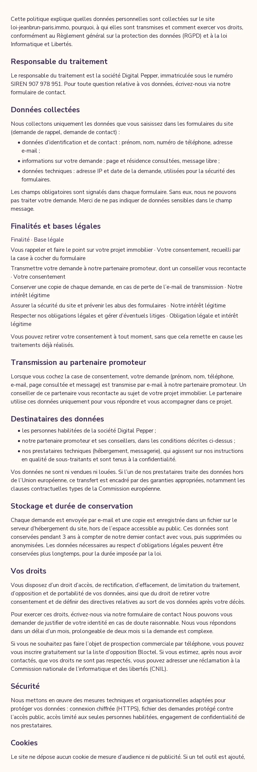 Politique de confidentialité (1/2)