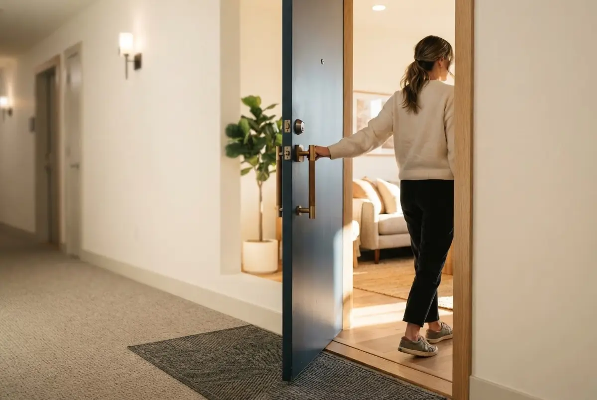 Pousser la porte d'un logement neuf